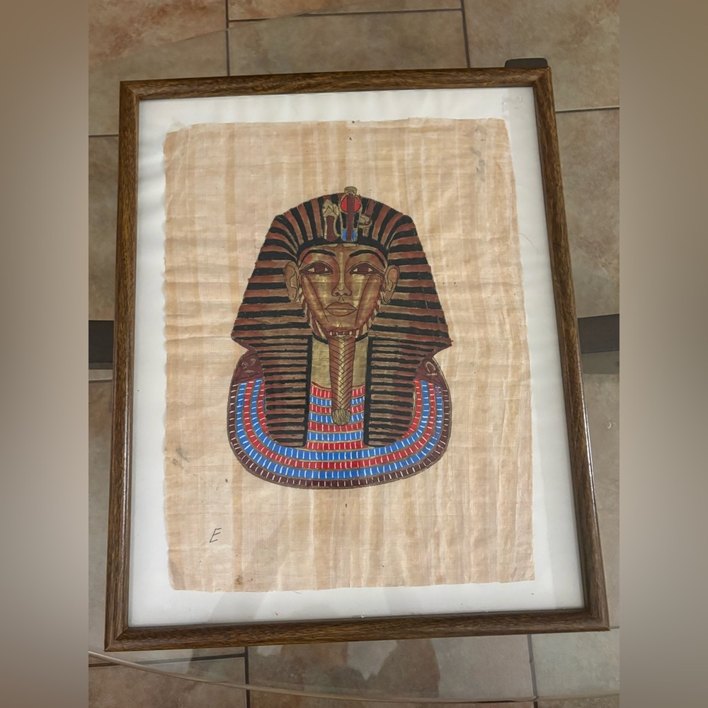 Framed Egyptian Tutankhamun Papyrus Artwork – Hand-Painted on Authentic Papyrus